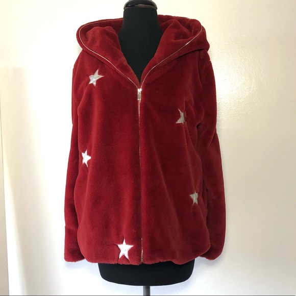 ⭐️ Shein Faux Fur Star Print Hoodie Jacket Coat size SMALL - Picture 10 of 16